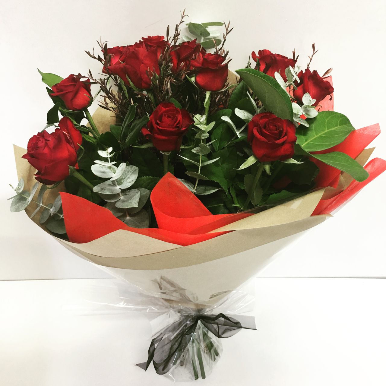 1 dozen red roses gift wrapped for delivery on the Sunshine Coast