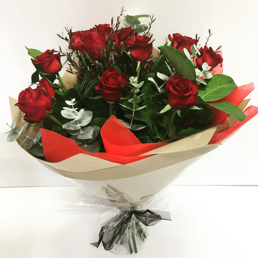1 dozen red roses gift wrapped for delivery on the Sunshine Coast