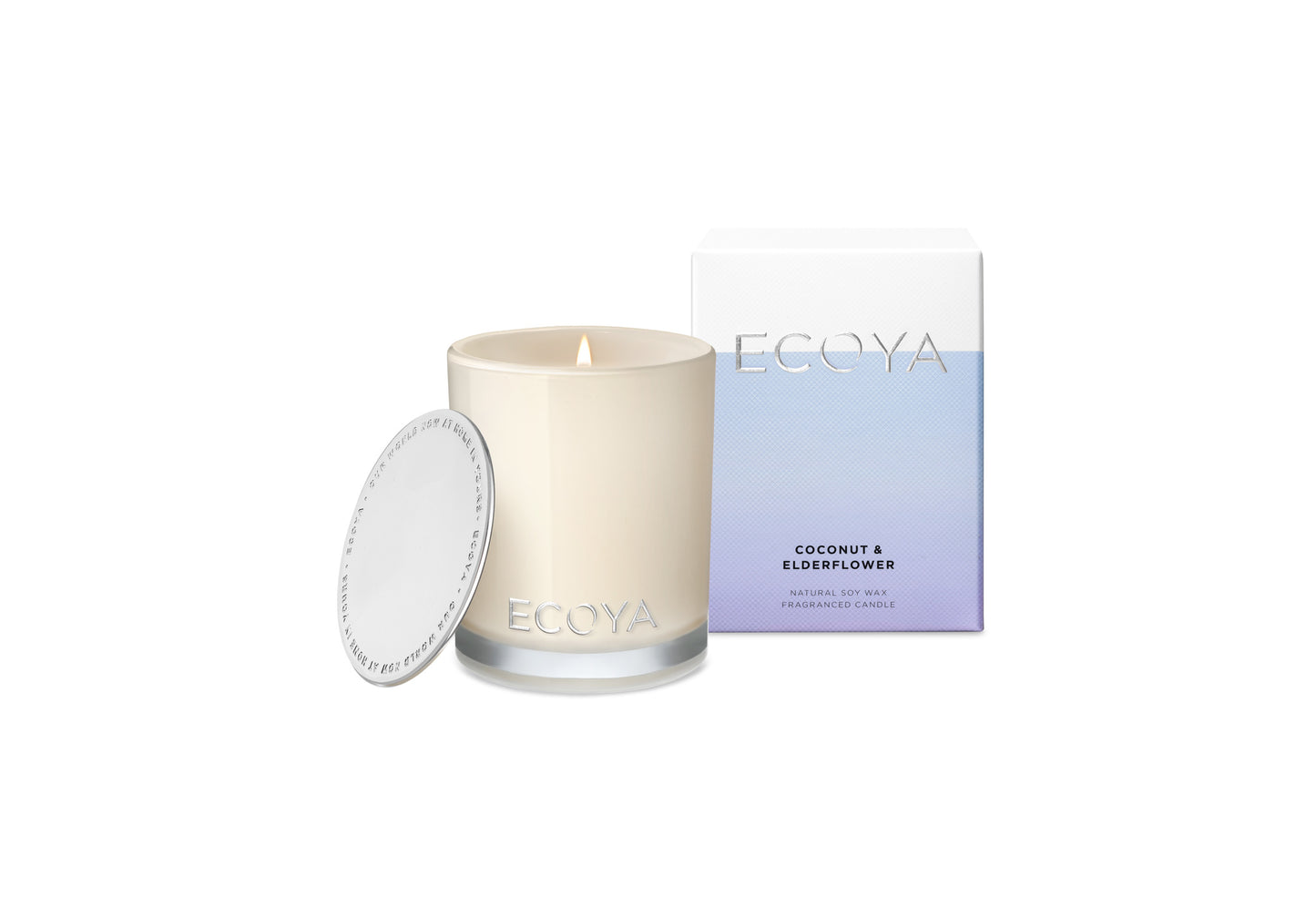 Candle coconut and Elderflower in blue packaging
