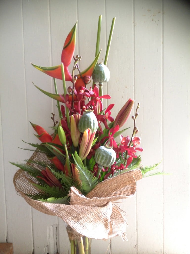 Modern tall flower bouquet with bright flowers for delivery on the Sunshine coast