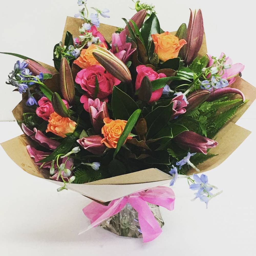 Bouquet of flowers mixed varieties wrapped for delivery on the Sunshine Coast