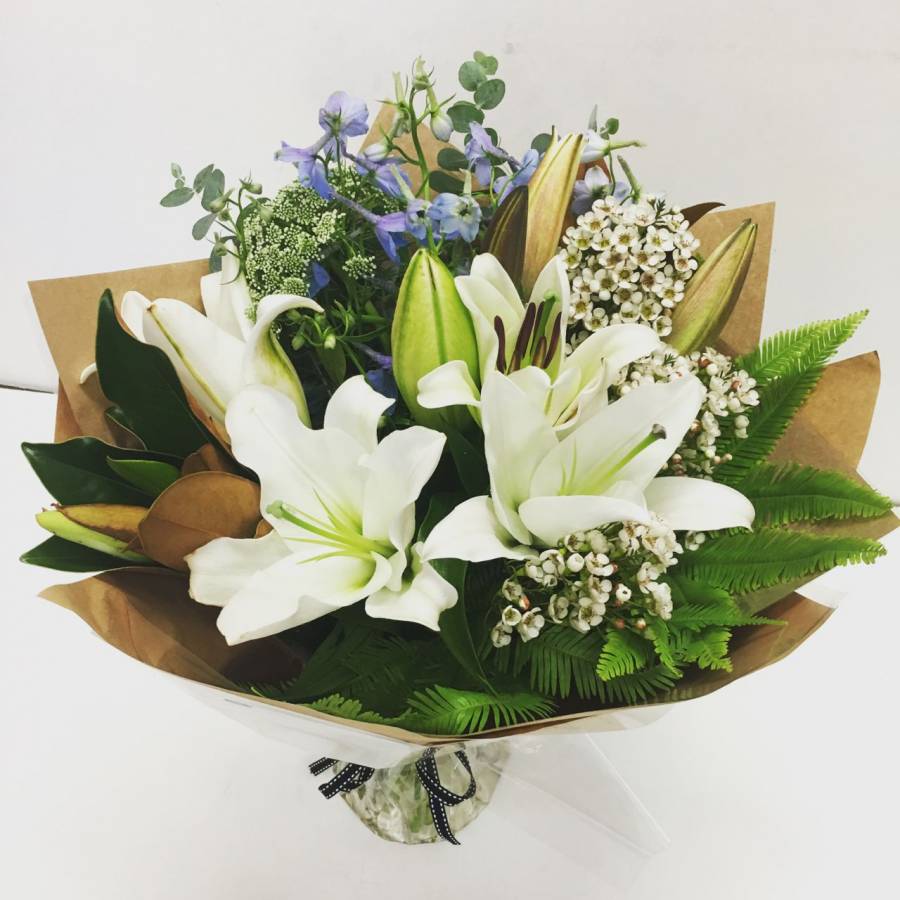 Bouquet of flowers soft pastel colors wrapped for delivery on the Sunshine Coast