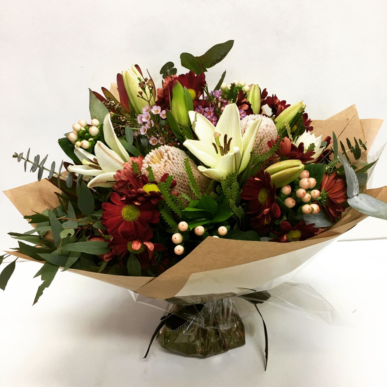bouquet of flowers mix varieties, wrapped for delivery on the Sunshine Coast
