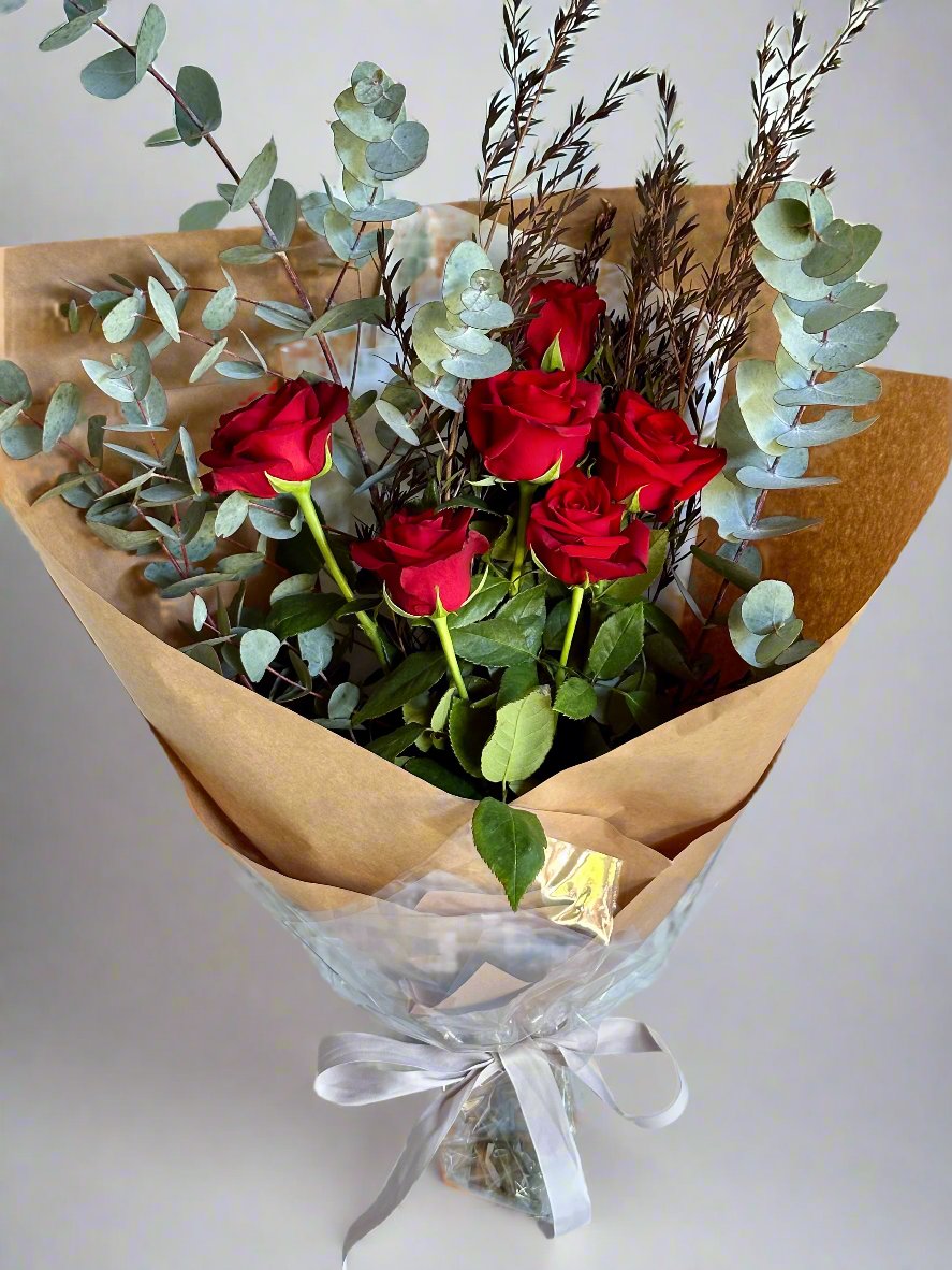 Red rose bouquet 1/2 dozen for delivery on the Sunshine coast gift wrapped