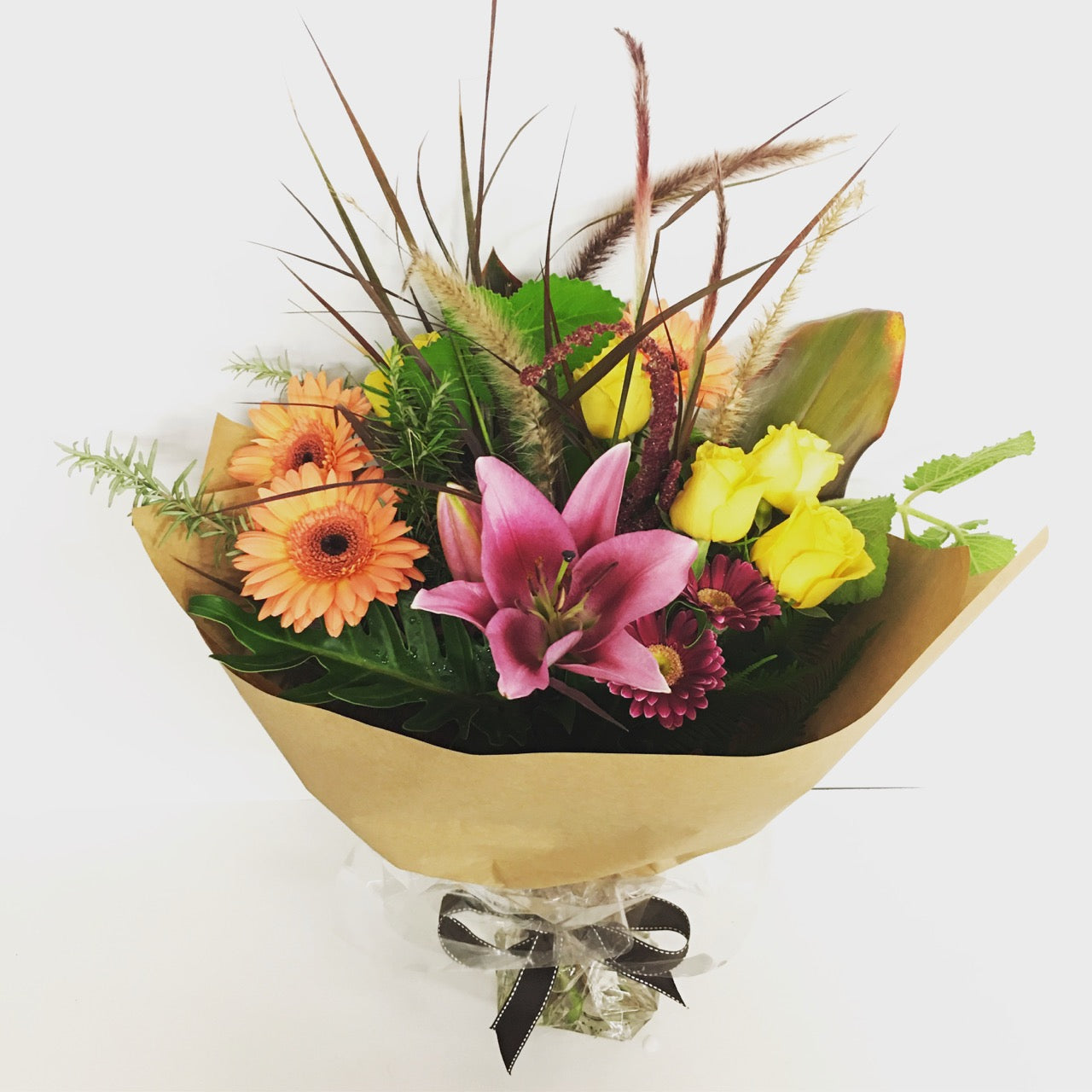 locally grown flowers herbs and greenery in a bouquet for delivery on the Sunshine Coast