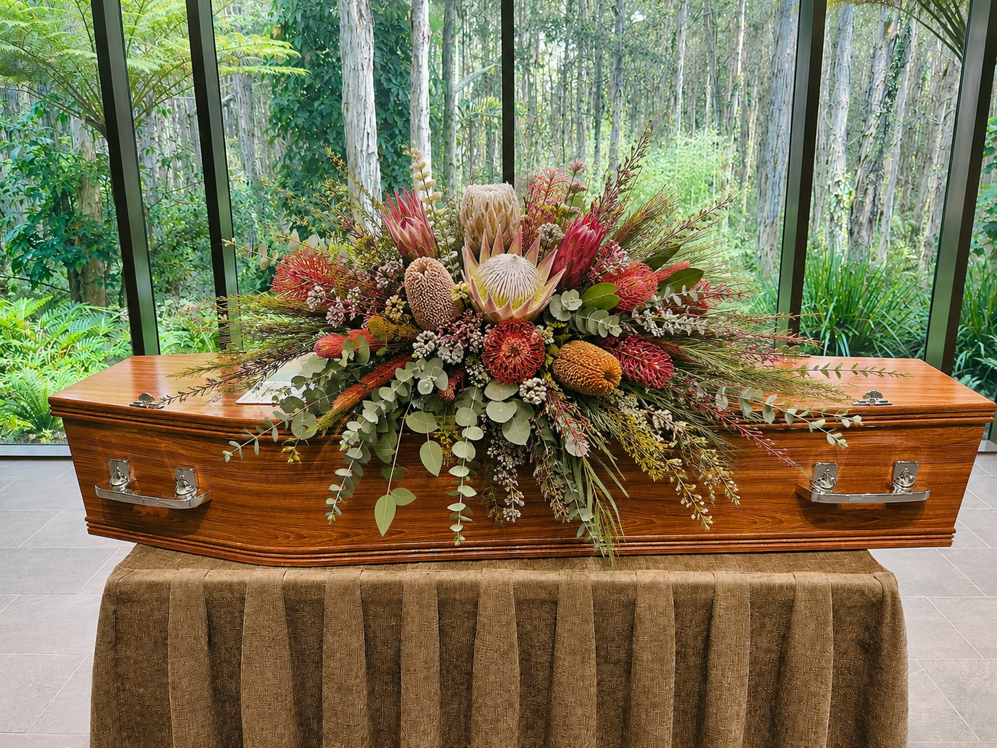 A rustic native Casket floral spray  